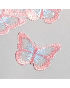 Декор для творчества текстиль вышивка Бабочка розово голубая 4 3х5 5 см Арт узор