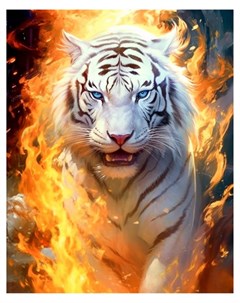 Алмазная мозаика Белый тигр в огне 40х50 см Рыжий кот