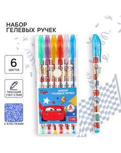 Ручка шариковая с блестками 6 цветов тачки Disney