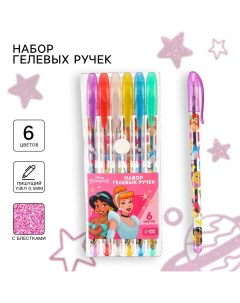 Ручка шариковая с блестками 6 цветов принцессы Disney