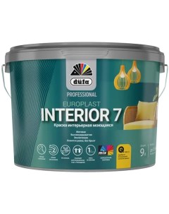Краска для стен и потолков Europlast Interior 7 моющаяся матовая цвет белый база A 9 л Dufa