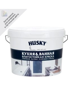Краска для кухонь и ванных комнат матовая цвет белый база А 9 л Husky