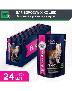 Cat пауч для взрослых кошек кусочки в соусе Говядина 85 г упаковка 24 шт Eukanuba