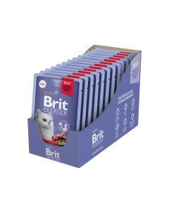 Premium пауч для стерилизованных кошек и котов кусочки в желе Мясное ассорти с потрошками 85 г упако Brit*