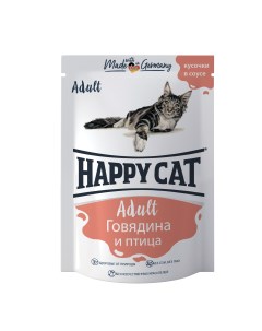 Пауч для кошек кусочки в соусе Говядина и птица 100 г Happy cat