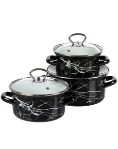 Набор посуды эмалированная сталь 3 предмета 1 1 5 2 3 л Черный мрамор 1 Экстра стиль черный Керченский металлургический завод