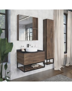 Мебель для ванных комнат Порто 00 00008926 75 см подвесная коричневая с черной столешницей Comforty