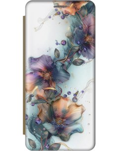 Чехол книжка на Samsung Galaxy A32 с принтом Мистические цветы золотой Gosso cases