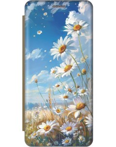 Чехол книжка на Samsung Galaxy A15 с рисунком Ромашки на поле золотой Gosso cases