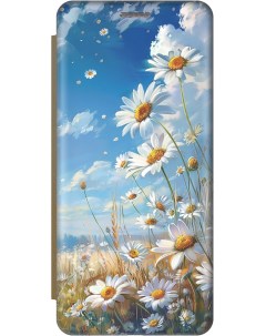 Чехол книжка на Huawei nova 10 SE с рисунком Ромашки на поле золотой Gosso cases