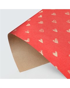 Бумага крафтовая Сердечки фон красный 50 x 70 см Дарите счастье