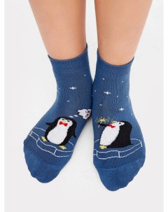 Носки детские плюшевые синие с рисунком в виде пингвинов Mark formelle