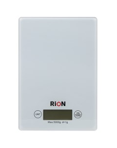 Весы кухонные электронные стекло закаленное платформа точность 1 г до 5 кг LCD дисплей белые BB K08 Rion