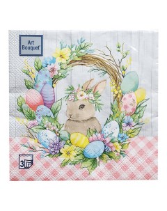 Салфетки бумажные Пасхальный венок с кроликом 3 слоя 33 x 33 см 20 шт Art bouquet