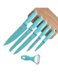 Набор Клауд 6 предметов 5 ножей овощечистка из керамики цвет бирюзовый Nobrand