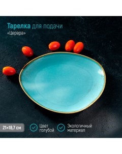Блюдо фарфоровое для подачи Церера 21х18 7 см голубой Magistro