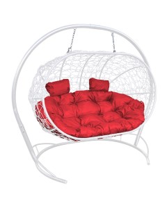 Подвесной диван ЛЕЖЕБОКА с ротангом белый красная подушка M-group