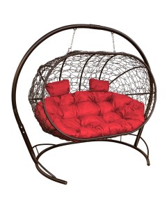 Подвесной диван ЛЕЖЕБОКА с ротангом коричневый красная подушка M-group