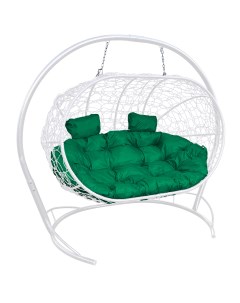 Подвесной диван ЛЕЖЕБОКА с ротангом белый зелёная подушка M-group