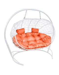 Подвесной диван ЛЕЖЕБОКА с ротангом белый оранжевая подушка M-group
