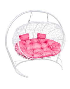 Подвесной диван ЛЕЖЕБОКА с ротангом белый розовая подушка M-group