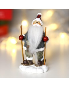 Новогодний сувенир Дед Мороз с длинной бородой на лыжах 4838673 10 5х5 5х4 см Nobrand