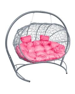 Подвесной диван ЛЕЖЕБОКА с ротангом серый розовая подушка M-group