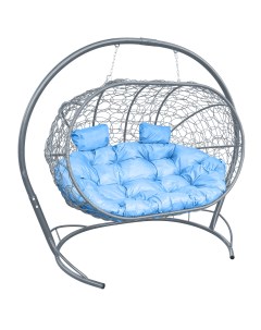 Подвесной диван ЛЕЖЕБОКА с ротангом серый голубая подушка M-group