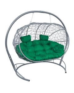 Подвесной диван ЛЕЖЕБОКА с ротангом серый зелёная подушка M-group