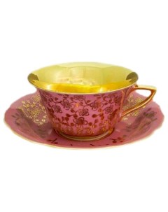Чайная пара 100 мл Leander Виндзор Золотые цветы розовая 1 158714 Nobrand
