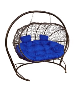 Подвесной диван ЛЕЖЕБОКА с ротангом коричневый синяя подушка M-group