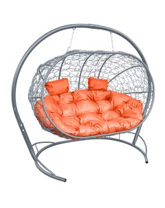 Подвесной диван ЛЕЖЕБОКА с ротангом серый оранжевая подушка M-group
