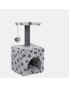 Домик для кошек серый с черным узором мех ковролин ДСП 30х30х62 см Meridian