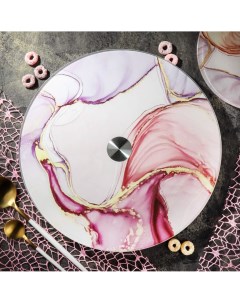Блюдо стекло для сервировки круглое 30 см вращающееся Флюид розовый Daniks