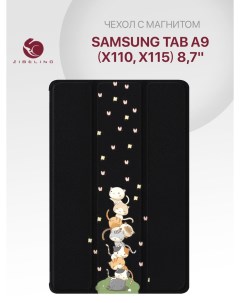 Чехол для Samsung Tab A9 X110 X115 8 7 с рисунком черный с принтом котобашня Zibelino