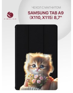 Чехол для Samsung Tab A9 X110 X115 8 7 с рисунком черный с принтом котик цветочки Zibelino
