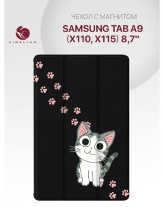 Чехол для Samsung Tab A9 X110 X115 8 7 с рисунком черный с принтом котик лапки Zibelino