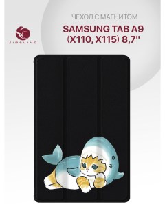 Чехол для Samsung Tab A9 X110 X115 8 7 с рисунком черный с принтом котик акула Zibelino