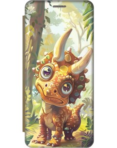 Чехол книжка на Realme 9 Pro с рисунком Малыш динозавр золотой Gosso cases