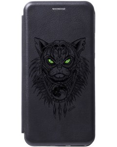 Чехол книжка на Samsung Galaxy A20s Shaman Cat черный Gosso cases
