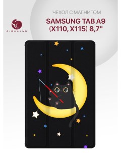 Чехол для Samsung Tab A9 X110 X115 8 7 с рисунком черный с принтом кот месяц Zibelino