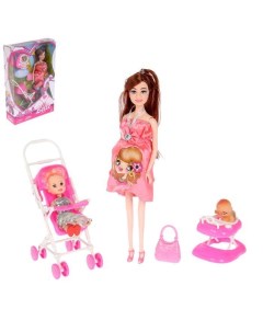 Кукла модель беременная Лиза с малышкой коляской и аксессуарами в ассортименте 2452994 Nobrand