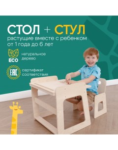 Растущий комплект детской мебели стол и стул WOOD3013 Pappado