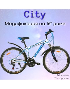 Велосипед City 26 2022 16 white black blue Pioneer