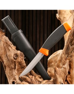 Нож туристический лезвие 10см рукоять черная с оранжевыми вставками Nobrand