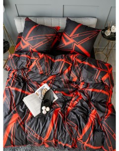 Комплект постельного белья черно красный евро полисатин наволочки 70x70 Pavlina