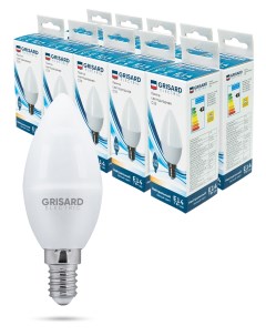 Лампа светодиодная свеча C35 Е14 7Вт 4000К 220В 10 штук Grisard electric