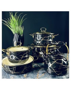 Набор эмалированной посуды для приготовления 9 предметов Черный мрамор 776 054 Lenardi