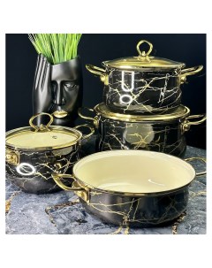 Набор эмалированной посуды для приготовления 7 предметов Черный мрамор 776 055 Lenardi