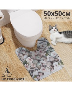 Коврик для туалета с вырезом Цветочные бабочки 50х50 wcbath_sd1160_50х50 Joyarty
